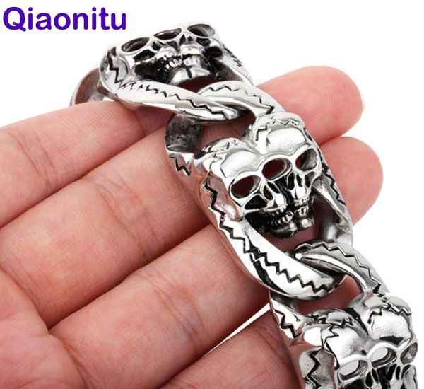 

26mm heavy cool 316l stainless steel chunky men's skeleton biker bracelets punk rock double s chain bracelets jewelry, Black