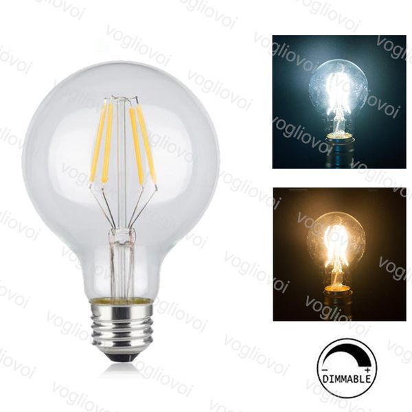 

dimmable lights g80 filament candle light bulb 2w 4w 6w e27 led bulbs light high bright clear glass led lamp edison dhl