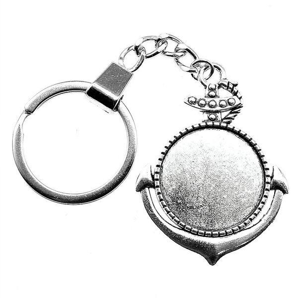 

6 pieces key chain women key rings for car keychains with charms anchor inner size 25mm round cabochon cameo base tray bezel blank, Slivery;golden