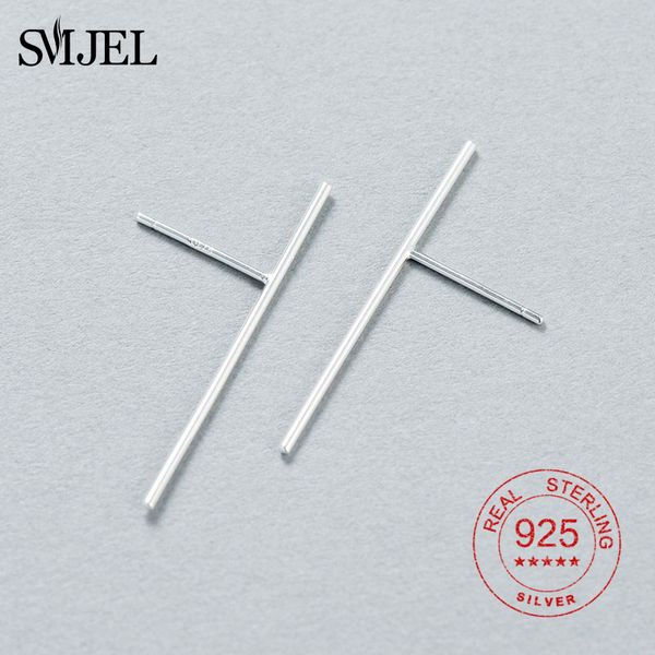 

smjel 925 sterling silver long bar earring minimalist geometric statement silver bar stud earrings for women wedding jewelry, Golden;silver