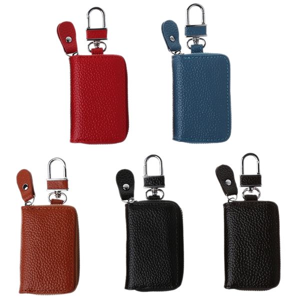 

men women leather car key holder keychain wallet case pouch purse keys bag, Red;blue