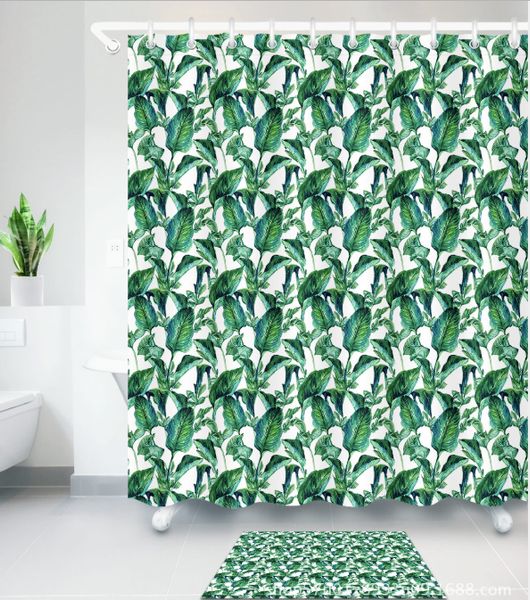 

3d цифровая печать тропический завод банан листья занавески для душа плесени устойчивостью водонепроницаемый полиэстер ткань ванной коврики