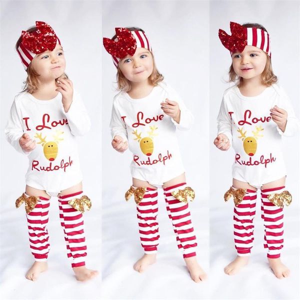 

baby girl christmas clothing set infant cartoon deer romper long sleeve +leg warmer +headband xmas outfits suit clothes, White