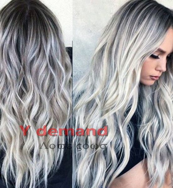 

fashion heat resistant synthetic puffy long silver wigs for black women natural african american wig with bangs full wigs