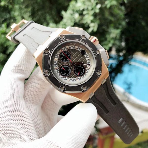 

oak royal six-pin six-pin vk multi-function enhanced metal strong multi-function men's watch. imported quartz movement. feel. miner jxl, Slivery;brown