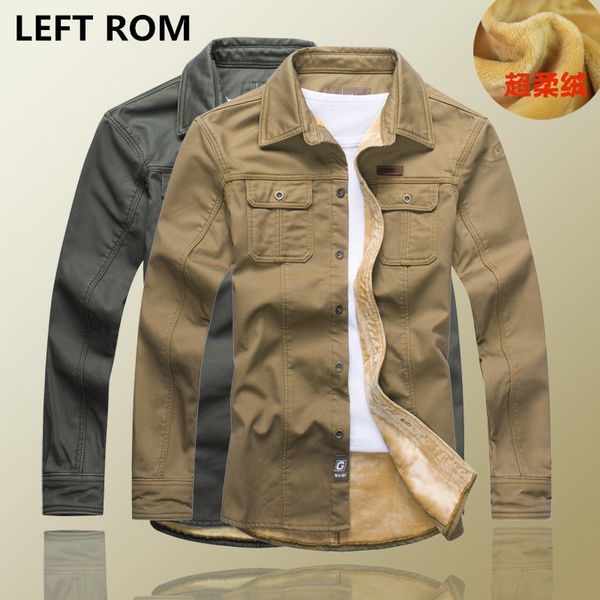 

left rom autumn/winter 2017 men's cotton and warm long sleeve shirt/men pure color casual splicing warm work shirt, White;black