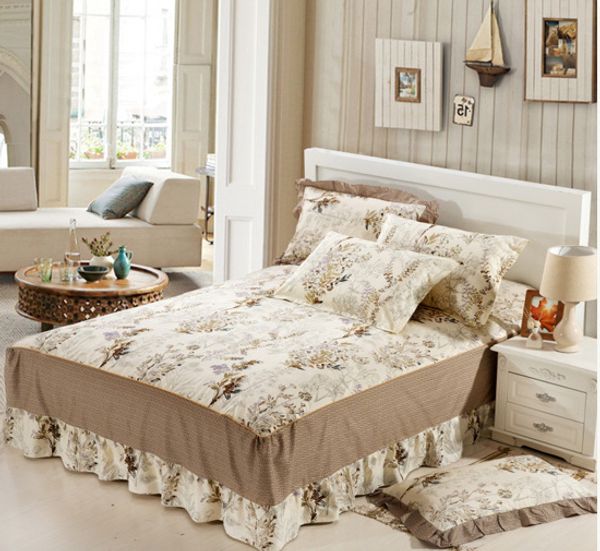 

khaki flowers 1 piece 100% cotton flowers bed skirt, bed spread, mattress cover twin full queen size skirt non-slip cover