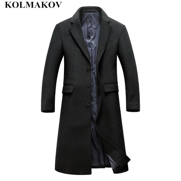

kolmakov new men's woolen coats slim fit long overcoats men autumn winter mens outwear wool windbreakers men m-3xl business coat, Black