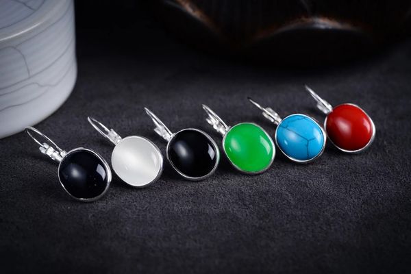 

6 choices women genuine silver natural stone marcasite earrings, Golden;silver