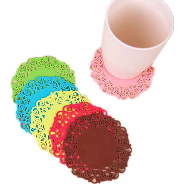 

1pcs silicone dining table placemats clastic coasters anti-skid ceramic mug lace flower coffee coasters cup nofb6