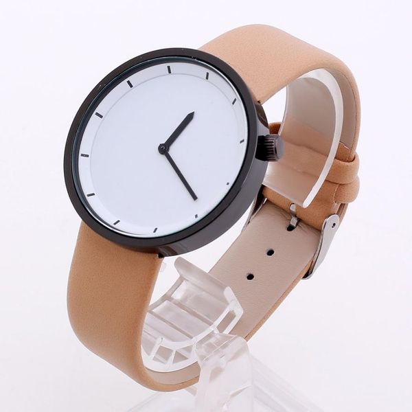 

new men's round dial leather band casual quartz watch l71231018, Slivery;brown