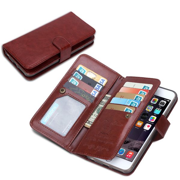 

detachable phone case crazy horse oil wax pu leather phone case multi card slots wallet case