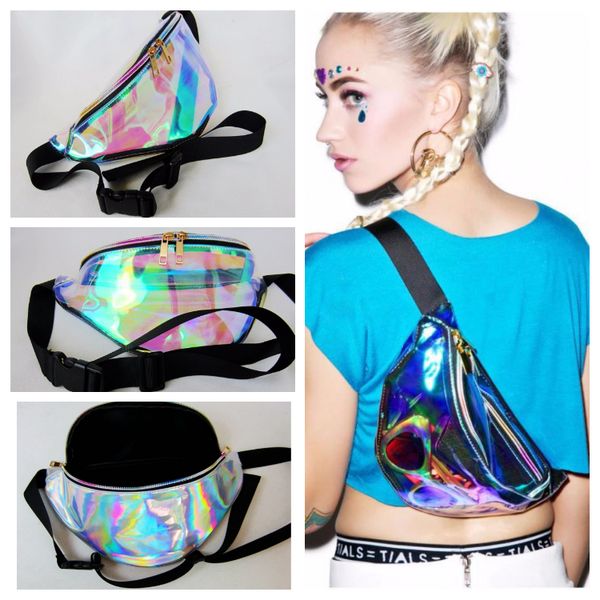 

21 colors 30*16*11 cm waistpacks metallic silver transparent fanny waist bag chest pack sparkle festival hologram handbag waist bag
