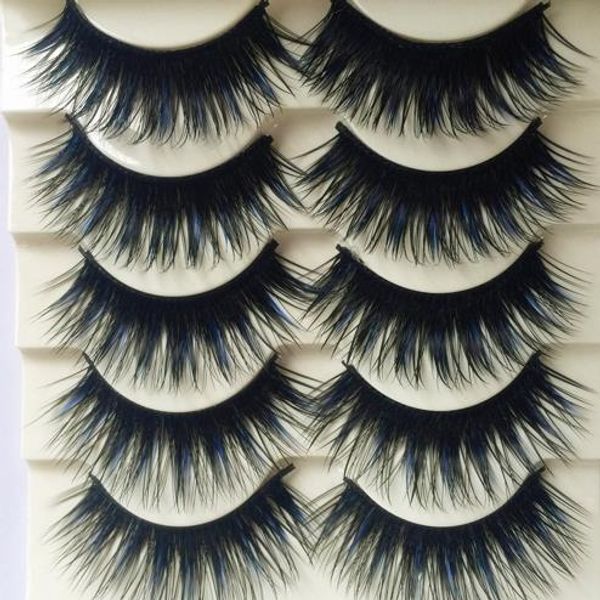 

5pairs handmade double colour blue+black soft thick cross false eyelashes fake eye lashes makeup cosmetic beauty extension tools