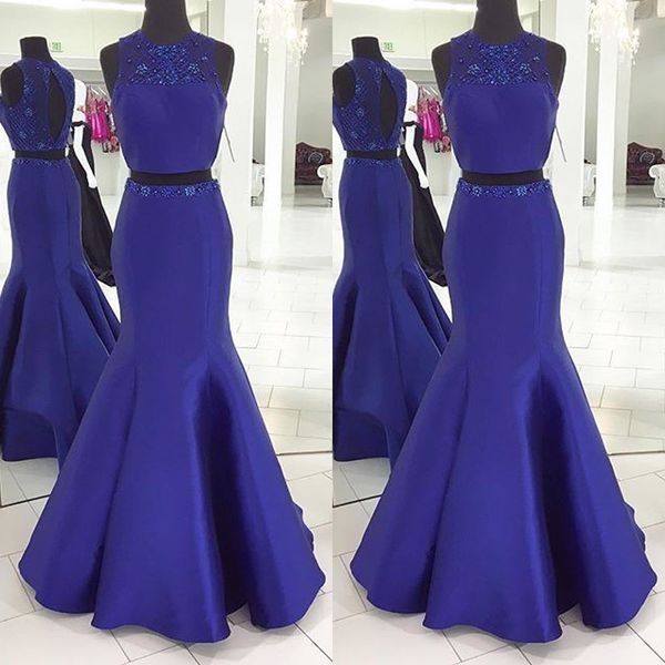 

2019 new arrival two pieces prom dresses sheer jewel neck sleeveless keyhole back beaded mermaid trumpet formal dress evening wear, Black