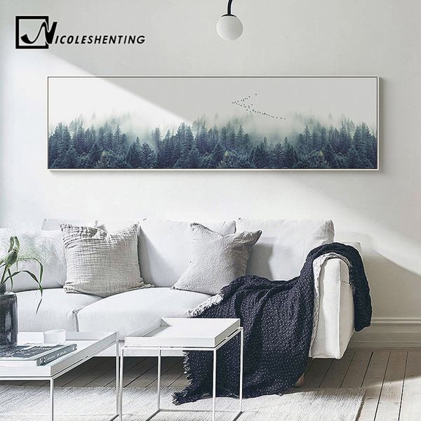 

nordic decor foggy forest landscape wall art poster canvas art print forest painting wall picture for living room