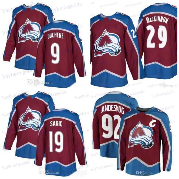 

2018 колорадо avalanche хоккей 29 натан макиннон 92 габриэль ландеског 9 мэтт дюшен 19 джо сакик трикотажные изделия сшитые, Black;red