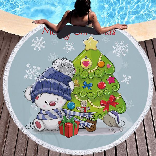 Acheter 150x150 Cm Serviette De Plage Ronde Avec Des Glands Pour Noël Décoration Murale En Microfibre Tapisserie Station Balnéaire Couple Grand