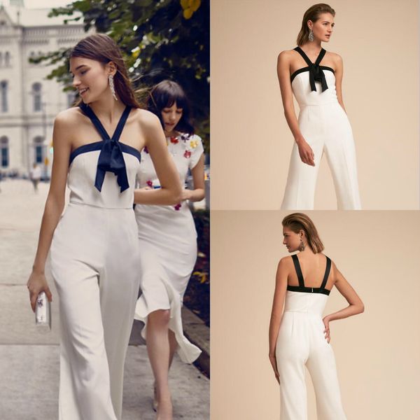 

black halter neckline jumpsuit bhldn evening gowns chiffon ivory body skimming pantsuits custom made, Black;red