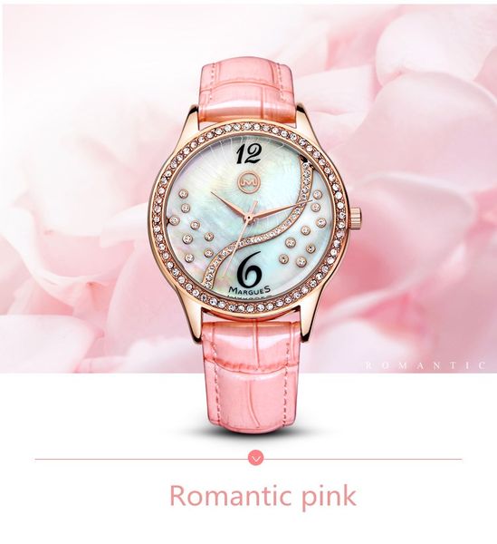 

2018 dial waterproof watches fashion brand for women luxury diamond fritillary quartz new 016 margues leather clock strap watch tpqwa, Slivery;brown