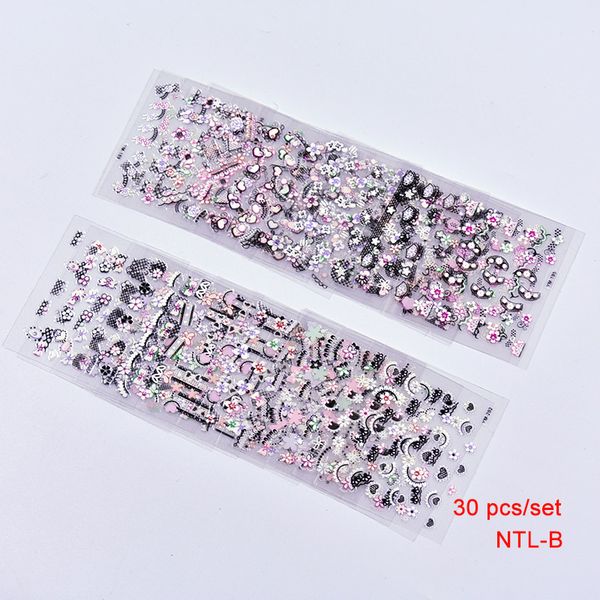 

30 sheets assorted rhinestones french manicure 3d designs diy nail art stickers transfers decals manicure tip nail decoration, Black