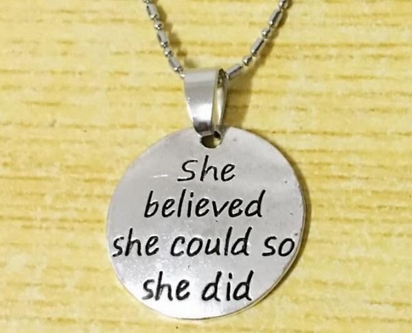 

10pc/lot she believed she could so she did necklace quote message inspirational motivational graduation gift for her, Silver