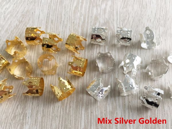 

500pcs/lot mix #golden#silver hair dread braids dreadlock beads diy adjustable cuff clip approx 11mm hole micro rings, Black;brown