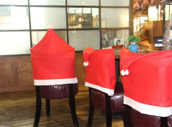 

2018 new style christmas chair covers santa clause red hat for dinner decor home decorations partychristmas decoration t5i044