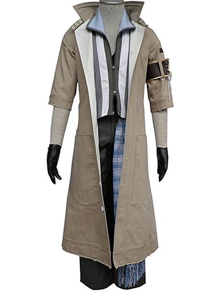 

final fantasy cosplay costume grey long trench coat 8pcs set, Black
