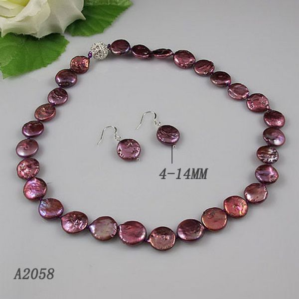 

coin pearl necklace earrings jewellery set 4-14mm wine purple freshwater pearls rhinestone magnet clasp new ng, Black