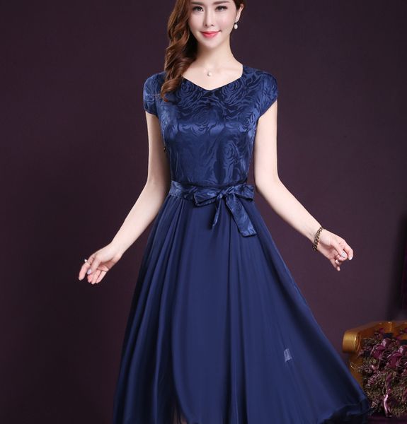 

women's elegant slim fit pleated silk short sleeve dress, White;black