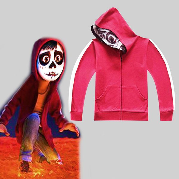 

coco miguel cartoon t-shirt hoodie boys kids zip-up long sleeves jacket sweatshirts halloween party cosplay costume, Black;red