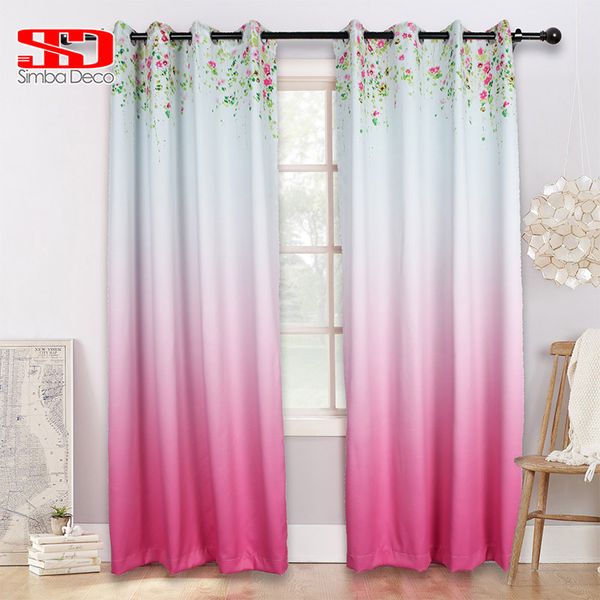 2019 New Floral Gradient Pink Curtain For Kitchen Item Home
