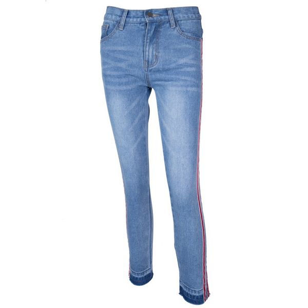 

autumn jeans pencil pants hips 9 points raw trousers new side woven belt tight elastic jeans fashion bottoming trousers, Blue