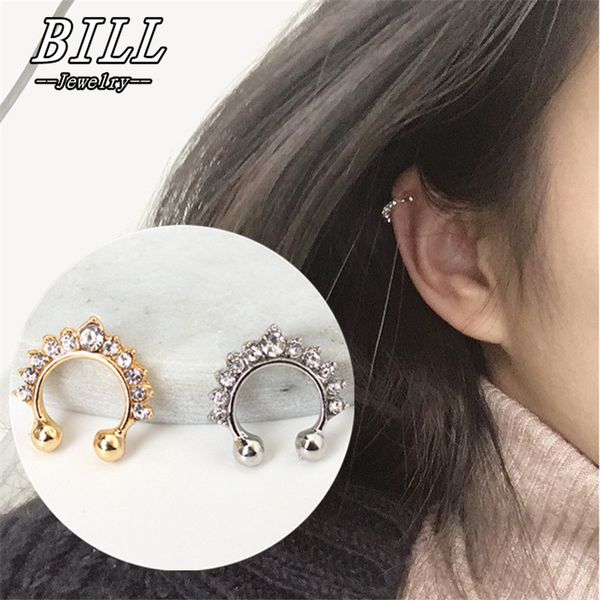 

es165 crystal crown u-shaped clip earrings non pierced ear bone ear clip earrings invisible women brincos bijoux fashion jewelry, Silver