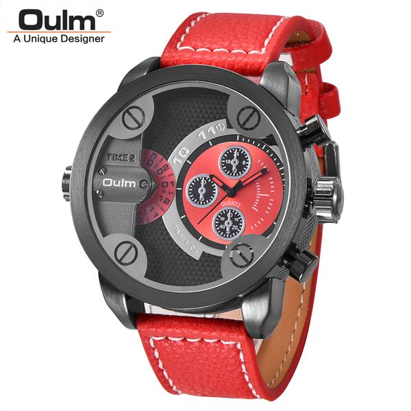 

oulm 3130 luxury men's watches casual pu leather big size male quartz clock man hours watch erkek kol saati, Slivery;brown