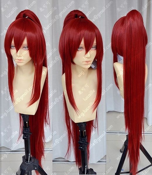 Fairy Tail Erza Алые парики Темно-красный косплей костюм парик + хвост