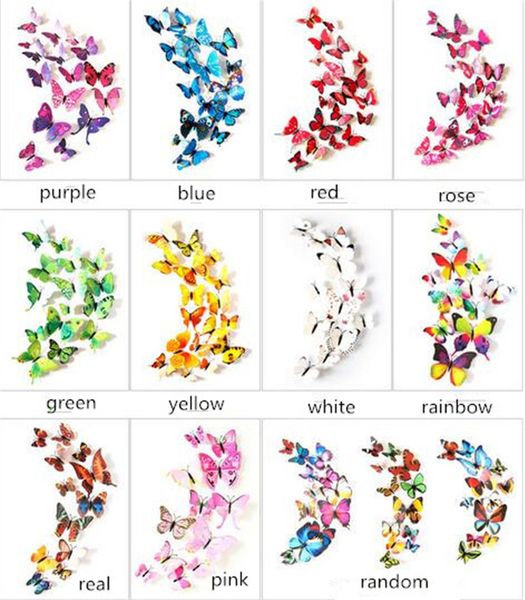 

12pcs set 3d double layer butterfly wall sticker on the wall for home decor diy butterflies fridge magnet stickers room decoration