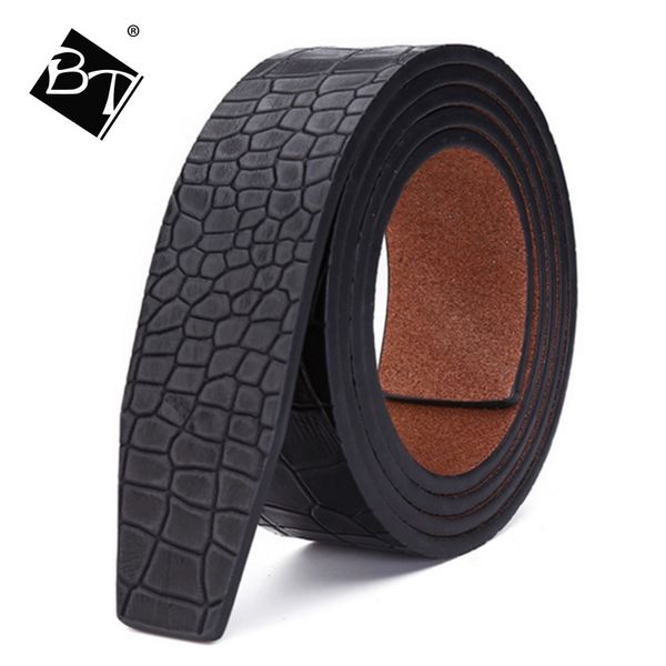 

retro vintage no buckle belt designer belts men luxury cowskin strap soild genuine only leather without men cinturon hombre bt, Black;brown