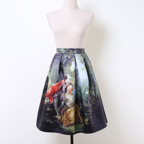 

european american fashion retro vintage woman a-line skirt empire fashion elegant woman skirt, Black