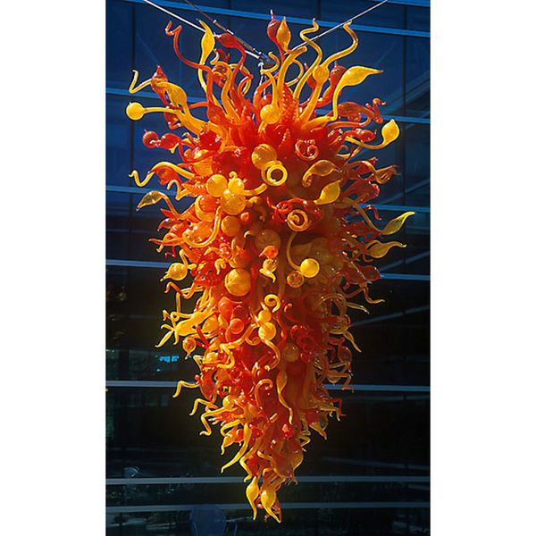 

red orange color crystal hand blown glass style chain chandelier lighting pendant lamps large size murano glass