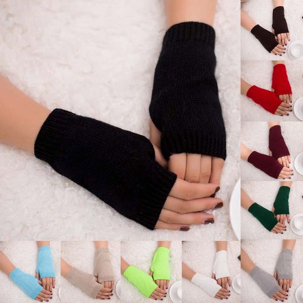 

2018 new arrival women girl exquisite knitted arm fingerless warm outdoor winter gloves soft thermal mitten mujer inverno #vd9, Blue;gray