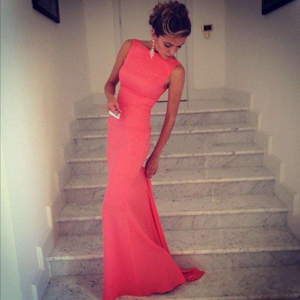 

simple mermaid bridesmaid evening dress elegant floor prom party, Black;red