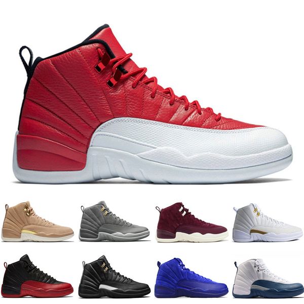 

12 12s mens basketball shoes wheat dark grey bordeaux flu game the master taxi playoffs french blue barons all yellow sports sneakers, White;red