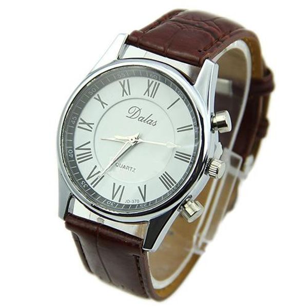 

fashion men quartz wrist watch analog roman numerals dial faux leather band relojes, Slivery;brown