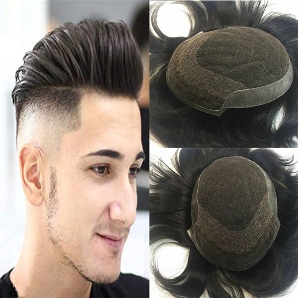 2020 French Lace Mens Toupee Remy Human Hair Toupee For Men Short
