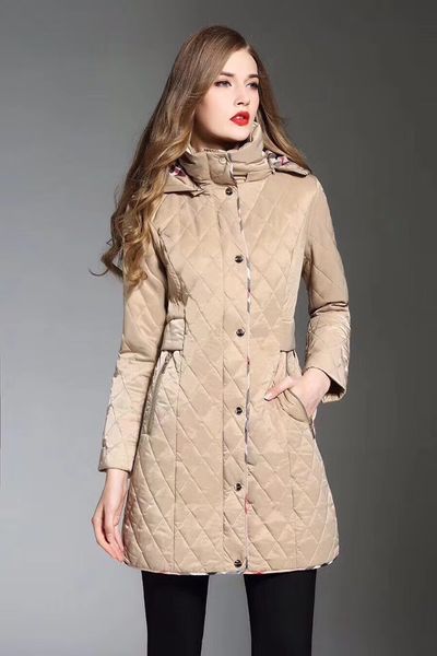 

Solid color imple hooded down jacket windbreaker woman long waterproof double brea ted engli h tyle autumn winter gabardine a33