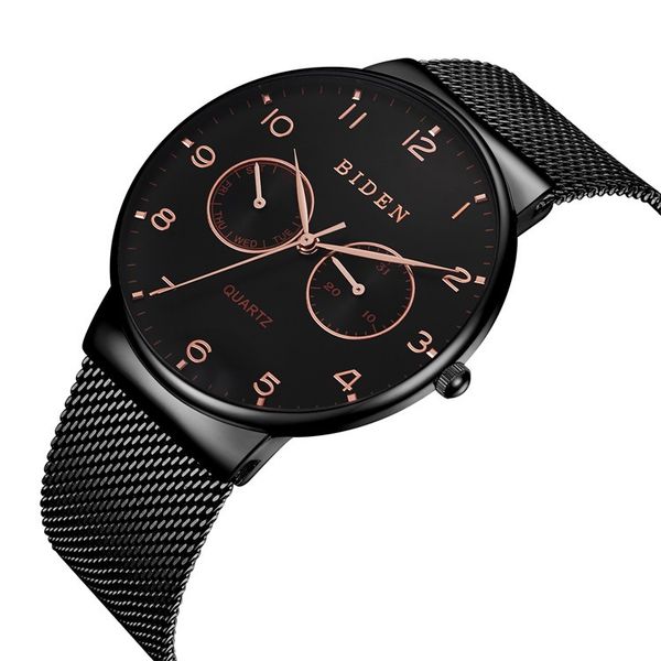 

men's calendar ultra-thin mesh belt waterproof three-eye watch, Slivery;brown