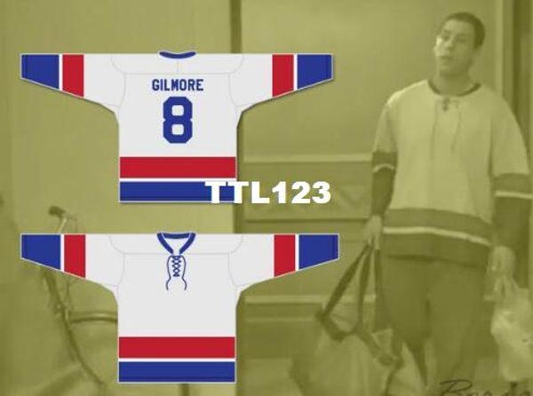 

real men real full embroidery #8 adam sandler happy gilmore 8 hockey jersey or custom any name or number hockey jersey, Black;red