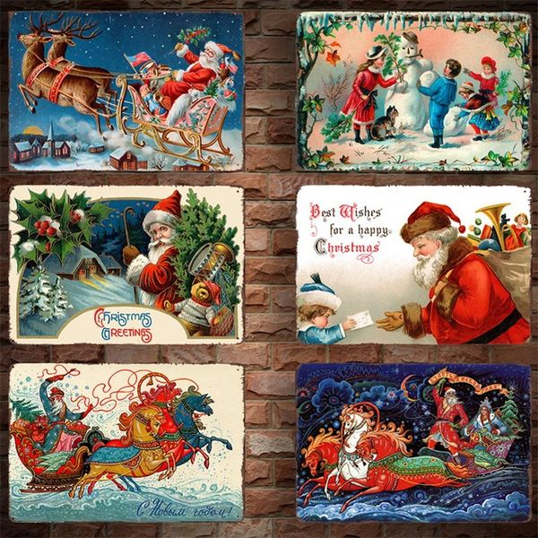 2019 Christmas Iron Painting 30 20cm Santa Claus Tin Sign Retro